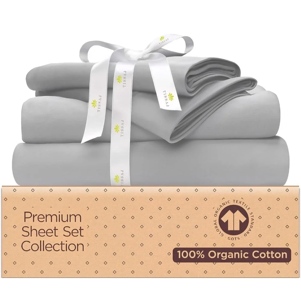 Tissaj Organic Cotton Sheets Twin Size, Smoke Gray Set Of 3
